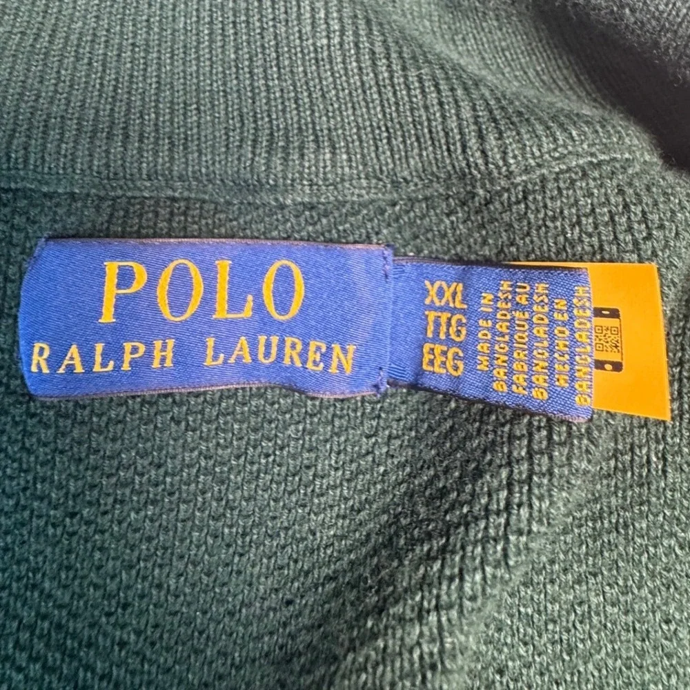 Polo Ralph Lauren Mens XXL Green Cotton Quarter Zip Pullover Sweater Pony